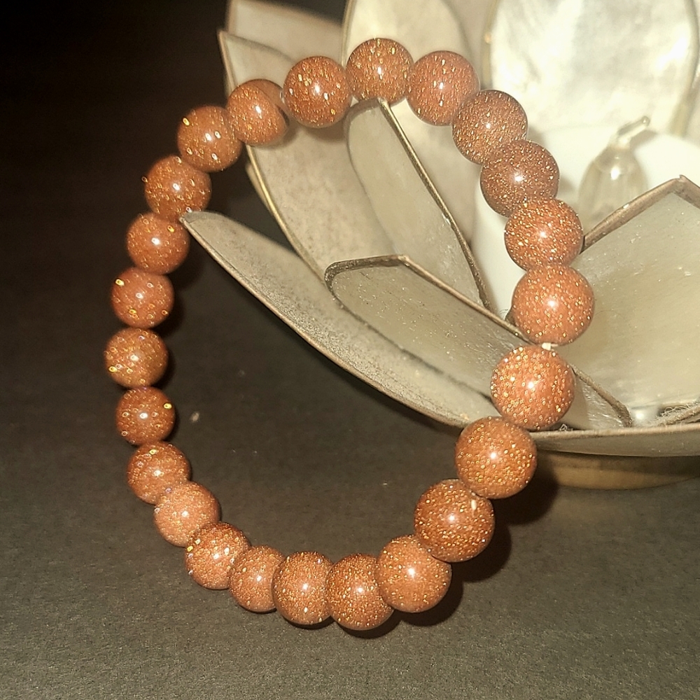 **3 for $15** MIX 3 / Tan glitter Glass bead bracelet